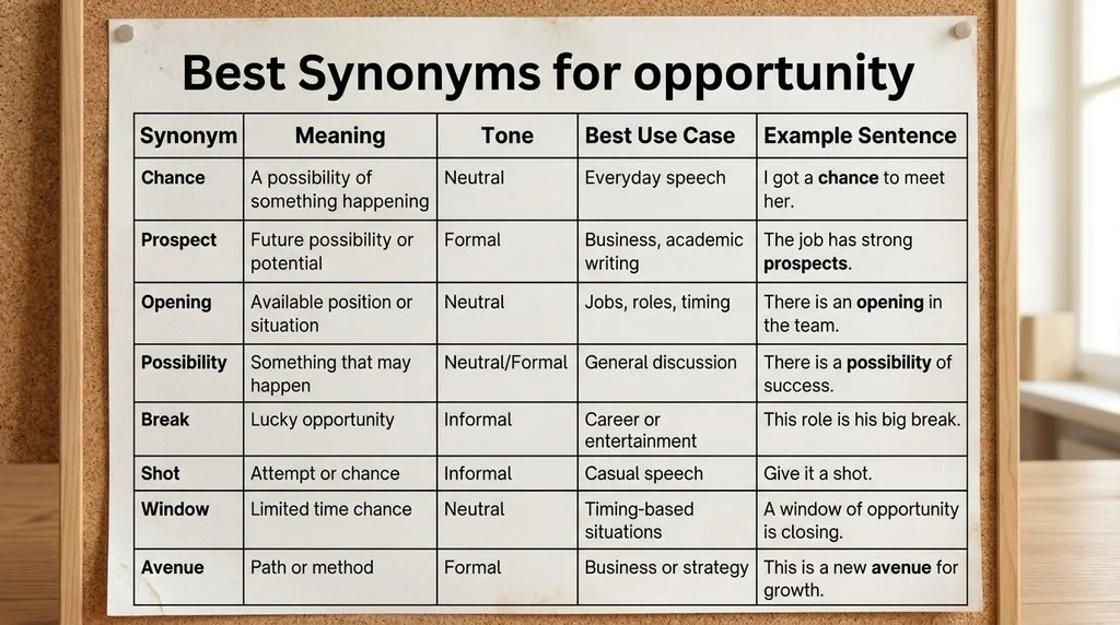 Best Synonyms for opportunity