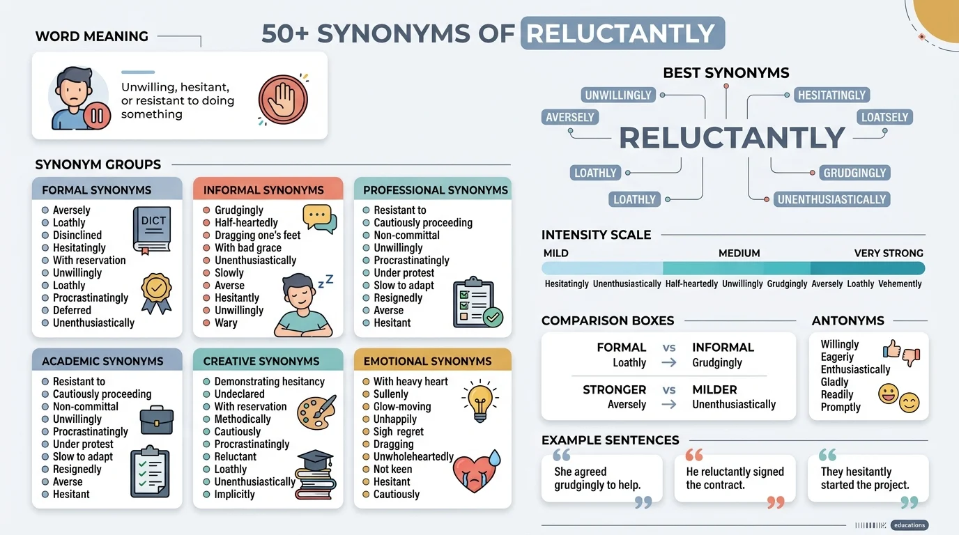 synonyms of reluctantly