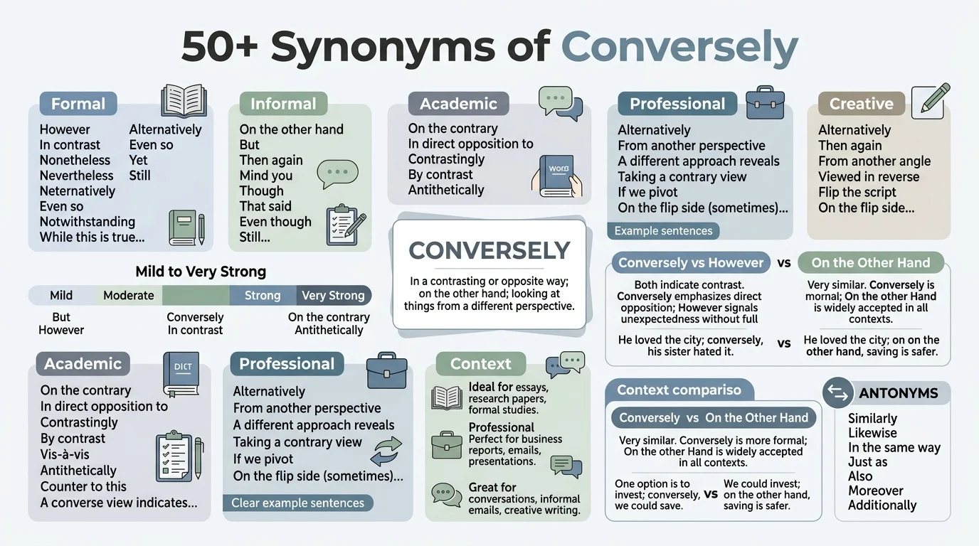 synonyms of conversely