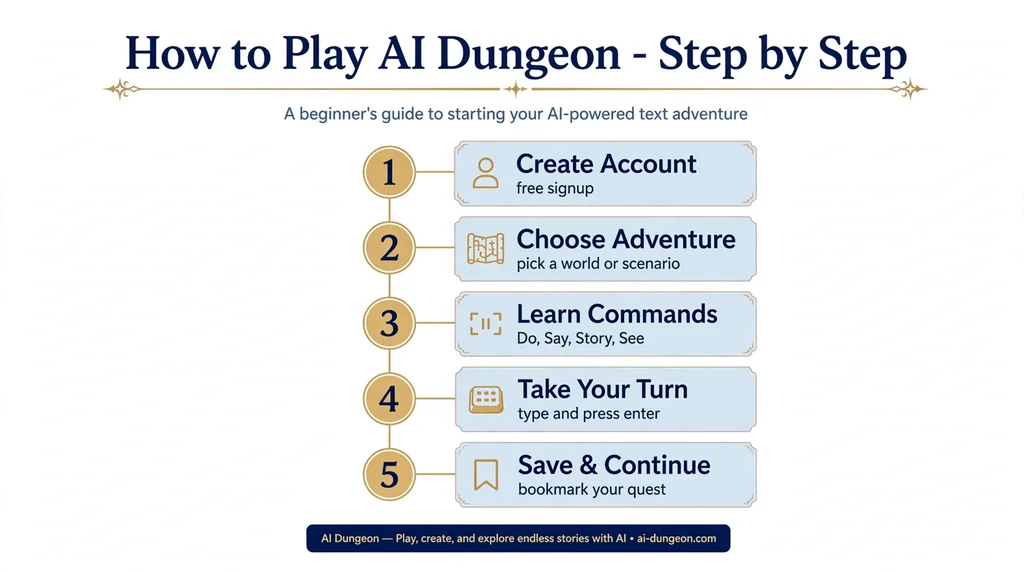 Step by step infographic guide on how to play AI Dungeon