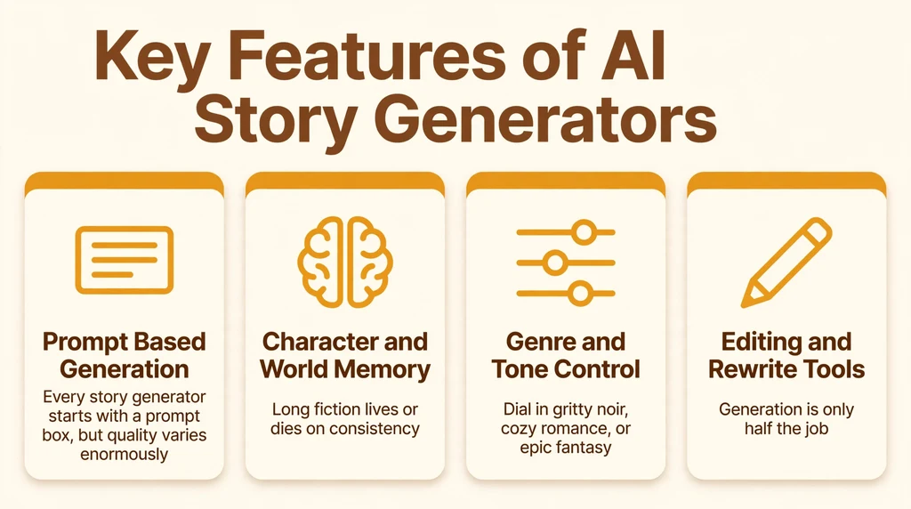 AI Story Generator key features infographic