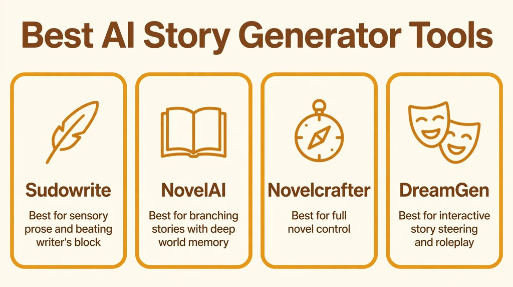 AI Story Generator top tools infographic