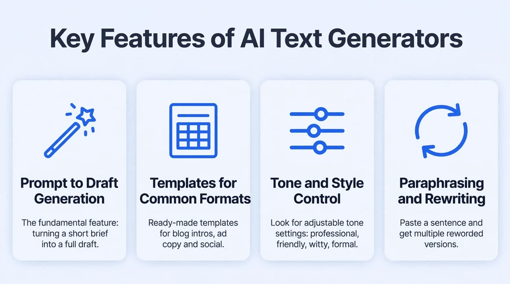 AI Text Generator key features infographic