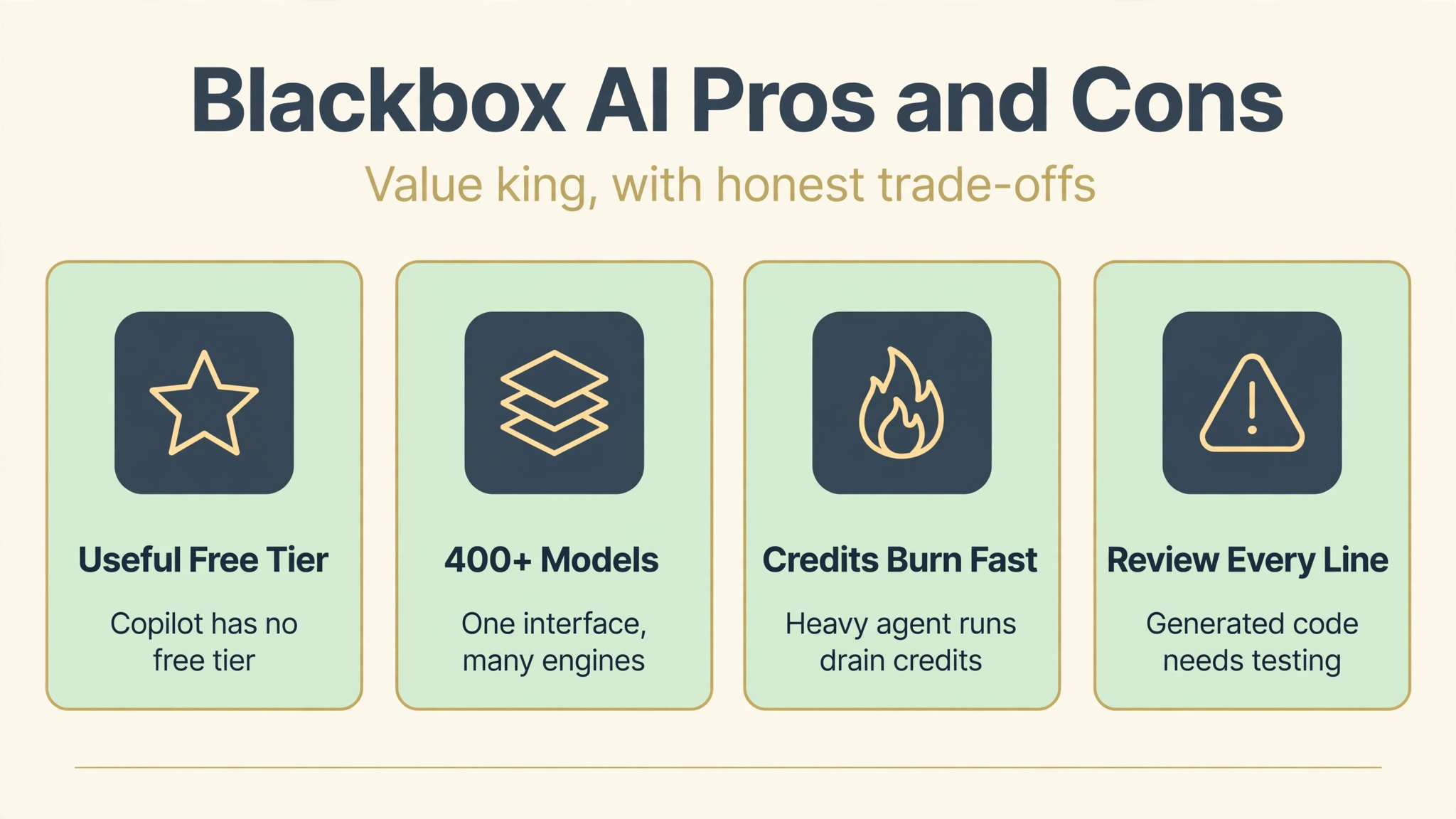 BlackBox AI pros and cons infographic