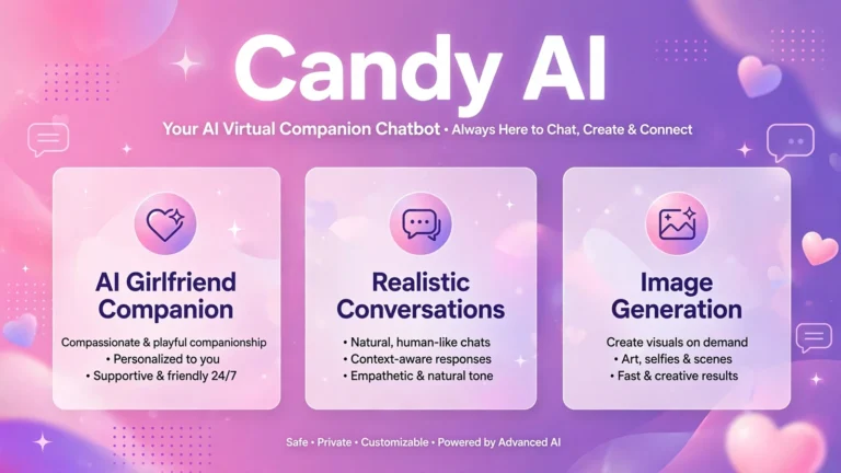 Candy AI featured image infographic showing AI companion features