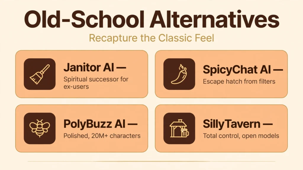 Character AI old version alternatives infographic