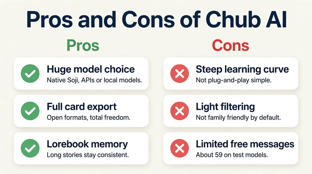 Chub AI pros and cons infographic