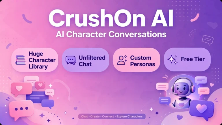 CrushOn AI featured image infographic showing AI character chat features