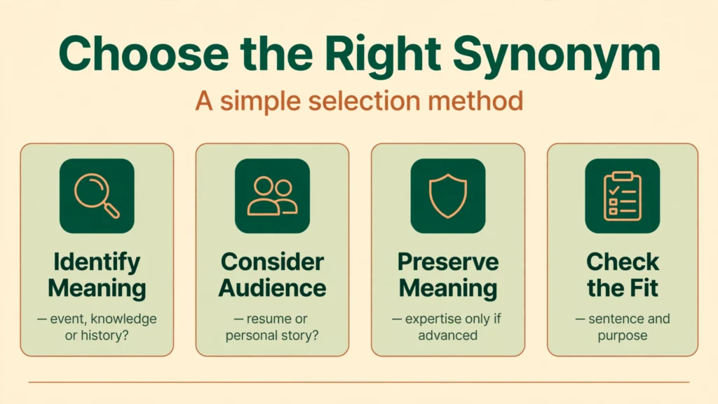 How to choose an experience synonym infographic