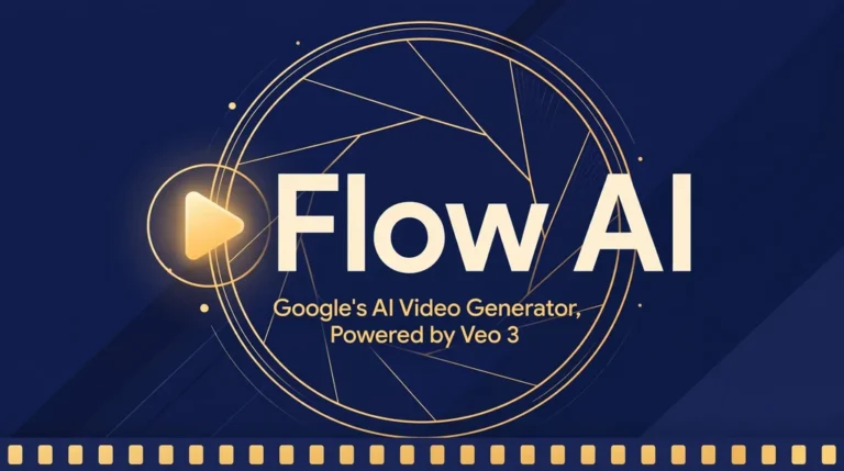 Flow AI title card showing Google's AI video generator powered by Veo 3