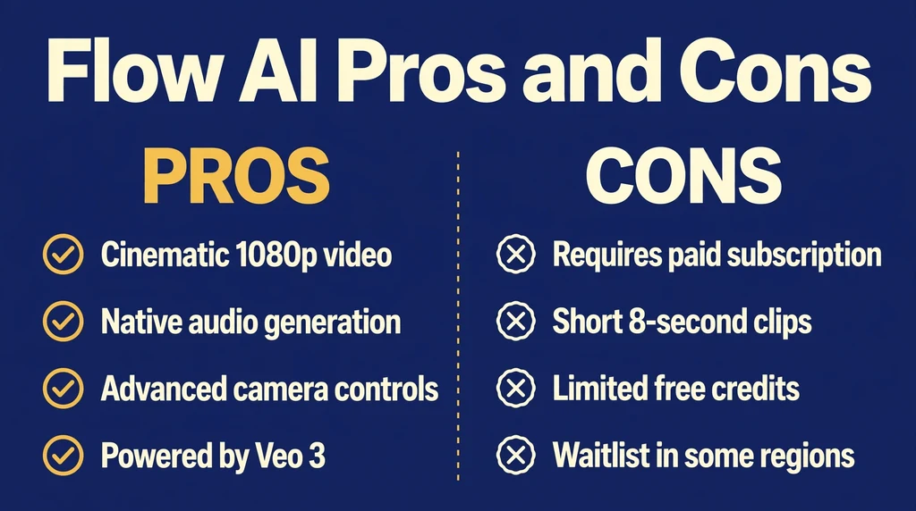 Side-by-side comparison listing the pros and cons of Flow AI