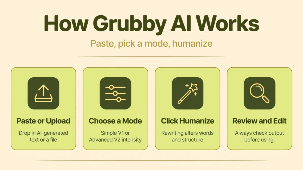 Grubby AI how it works infographic