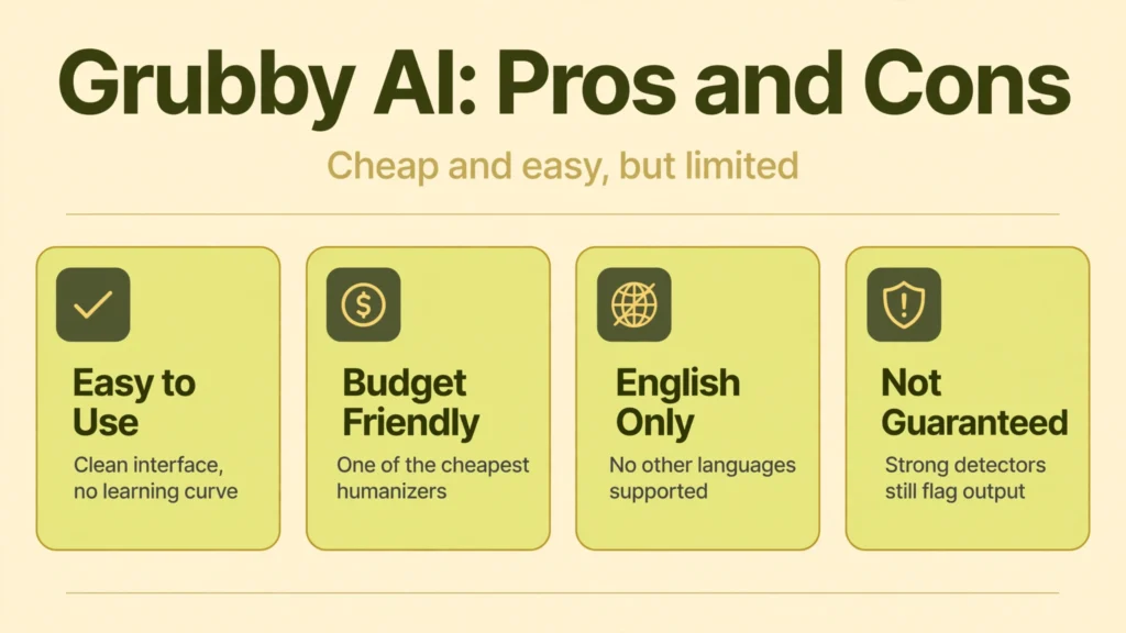 Grubby AI pros and cons infographic