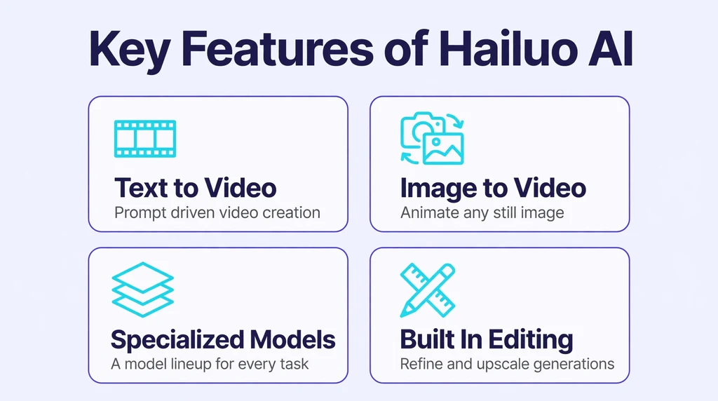 Hailuo AI key features infographic