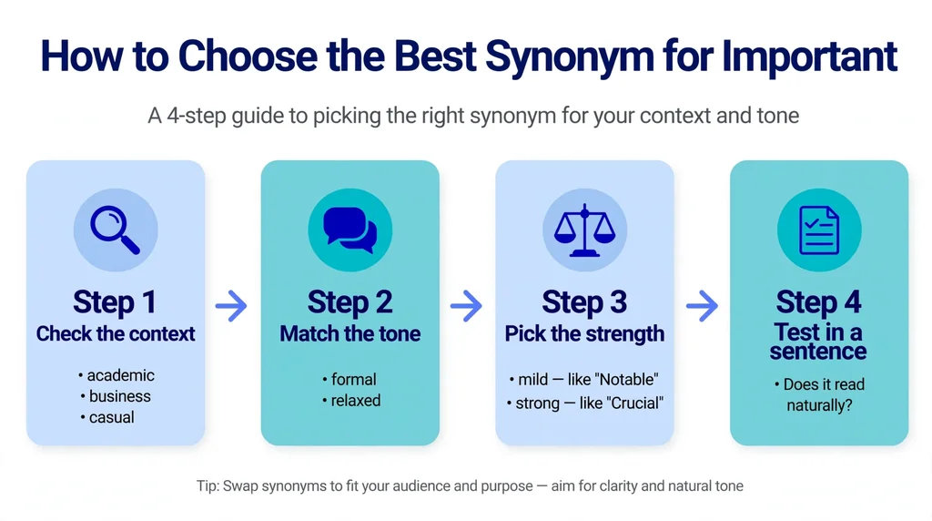 Step by step flowchart for choosing the best synonym for important
