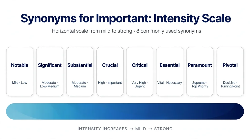 Synonyms for important arranged on an intensity scale from mild to strong