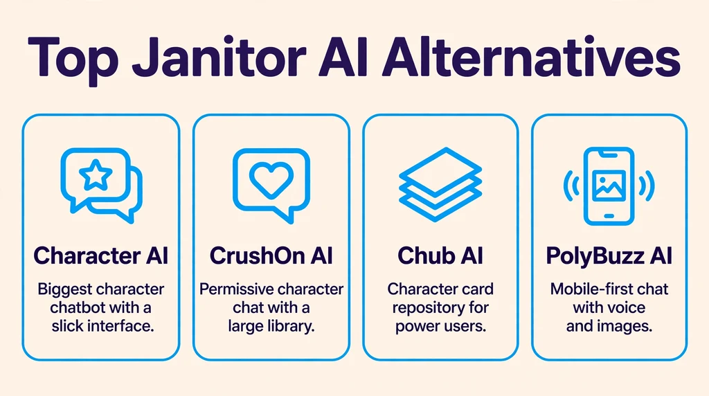 Janitor AI alternatives infographic