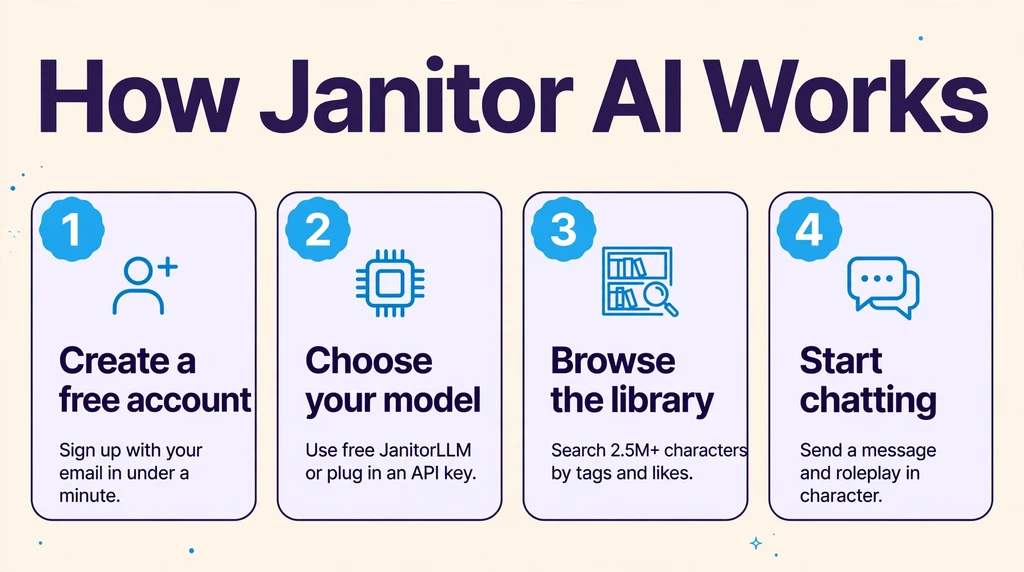 How Janitor AI works infographic