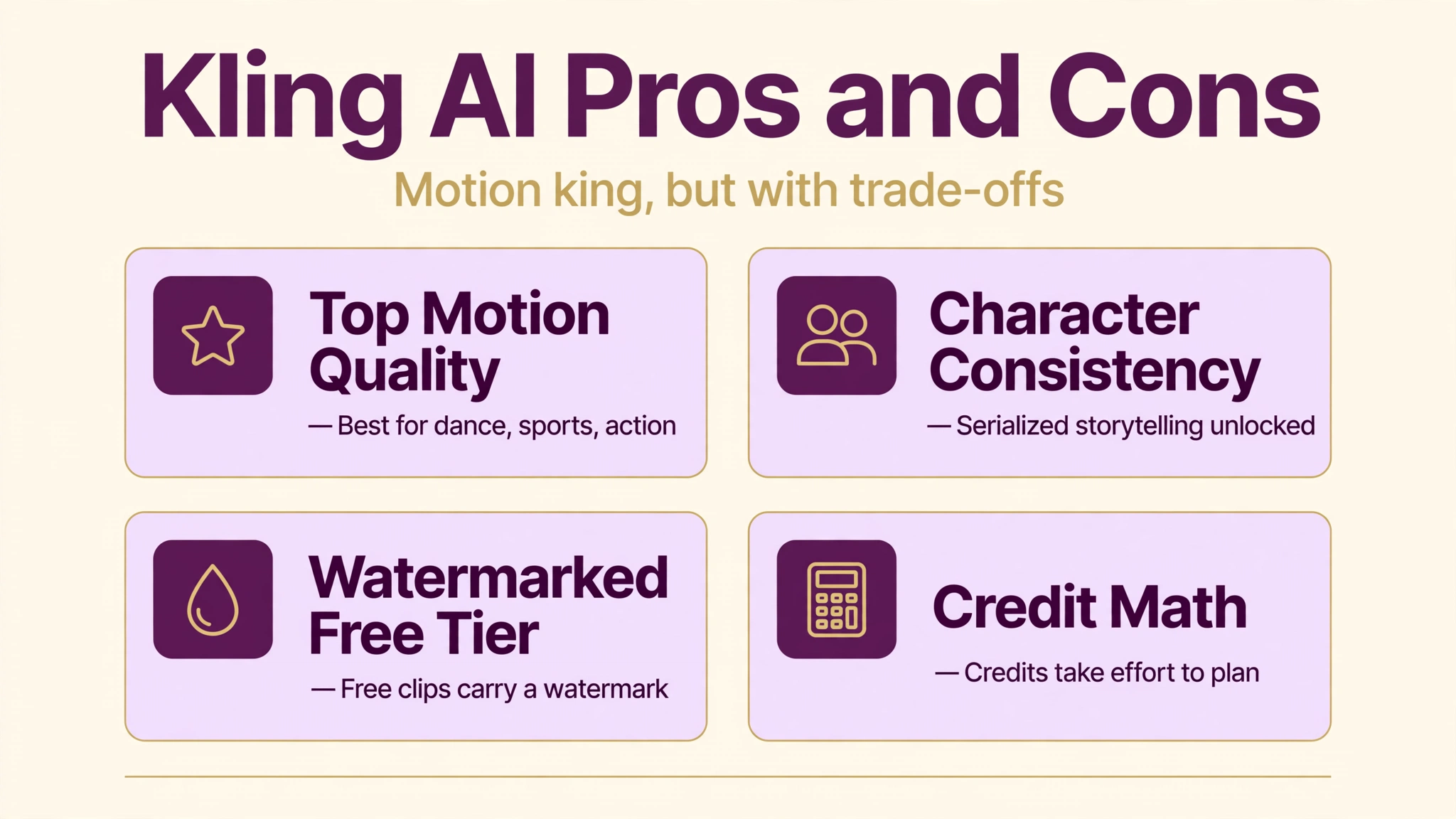 Kling AI pros and cons infographic