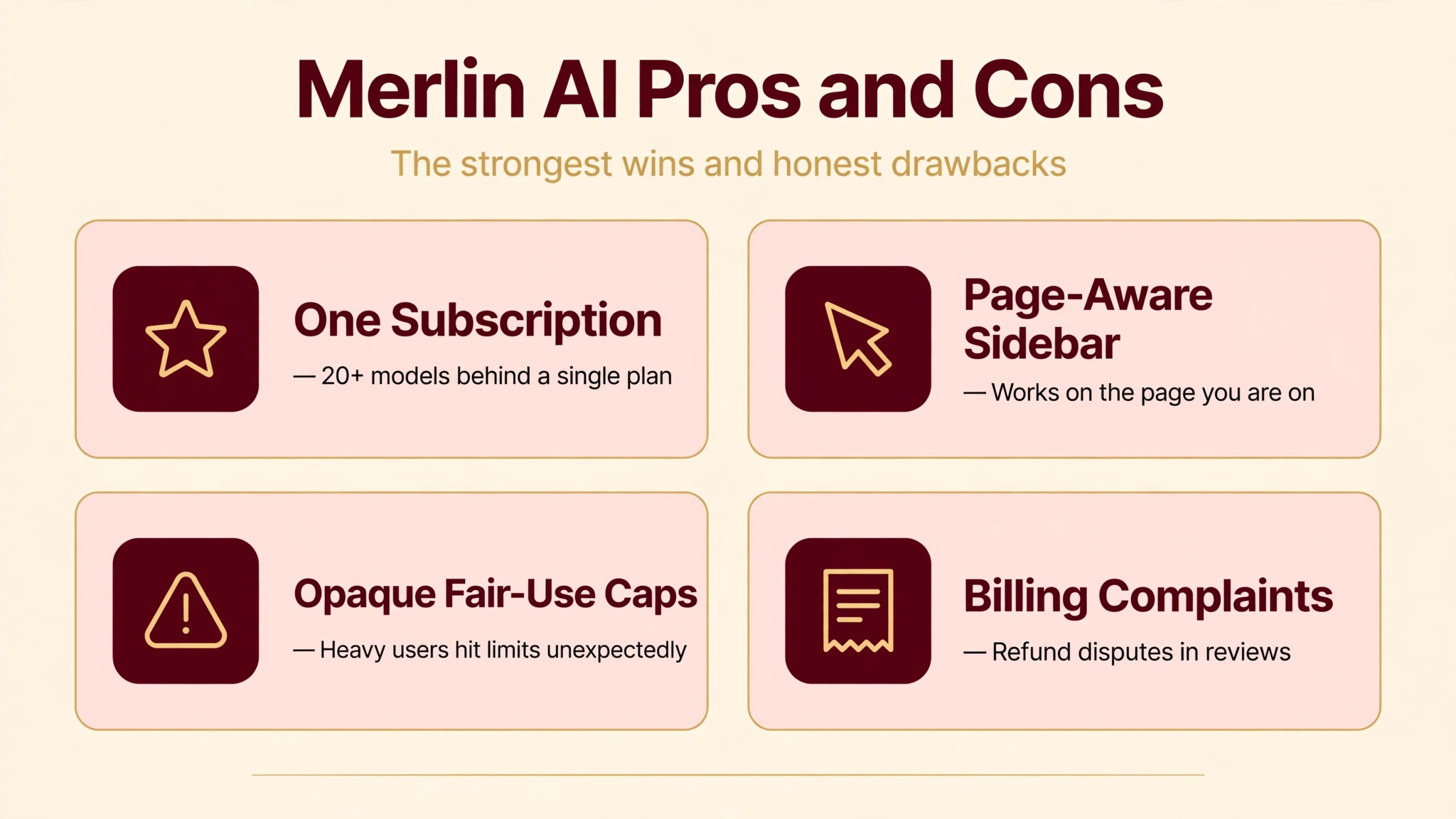 Merlin AI pros and cons infographic