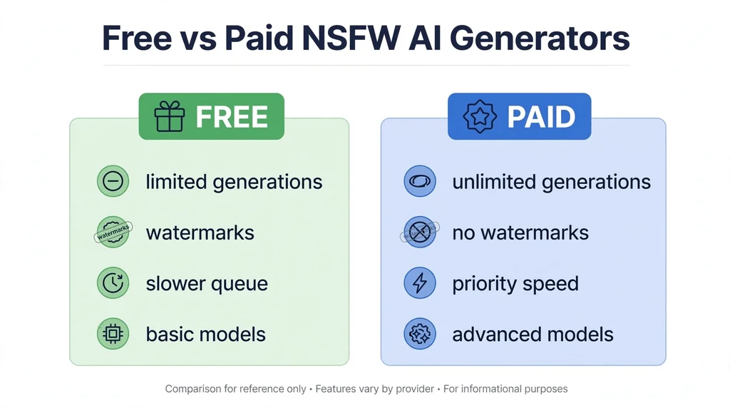 Comparison of free and paid NSFW AI generator plans
