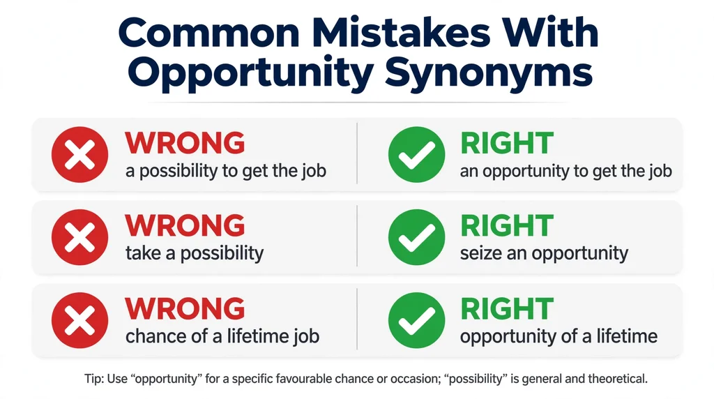 Common mistakes when choosing opportunity synonyms with correct alternatives