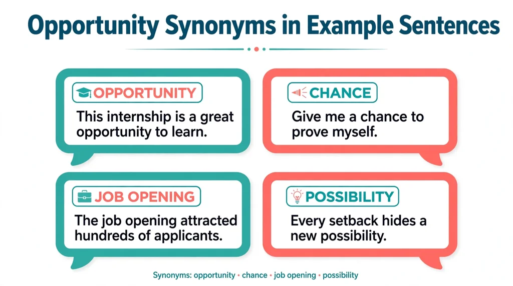 Example sentences using opportunity synonyms like chance, opening and possibility