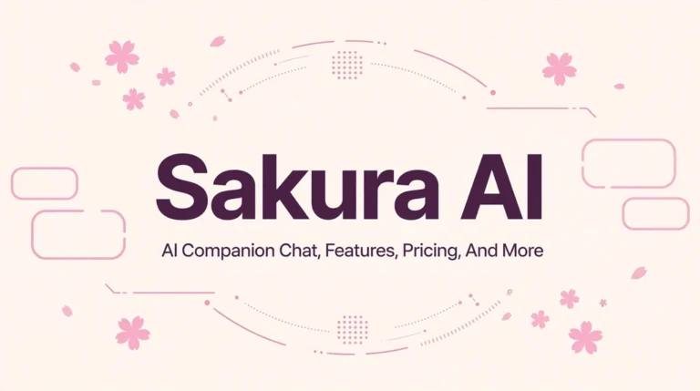 Featured banner for the Sakura AI guide showing the title Sakura AI with subtitle AI Companion Chat Features Pricing And More on a cherry blossom pink and cream background