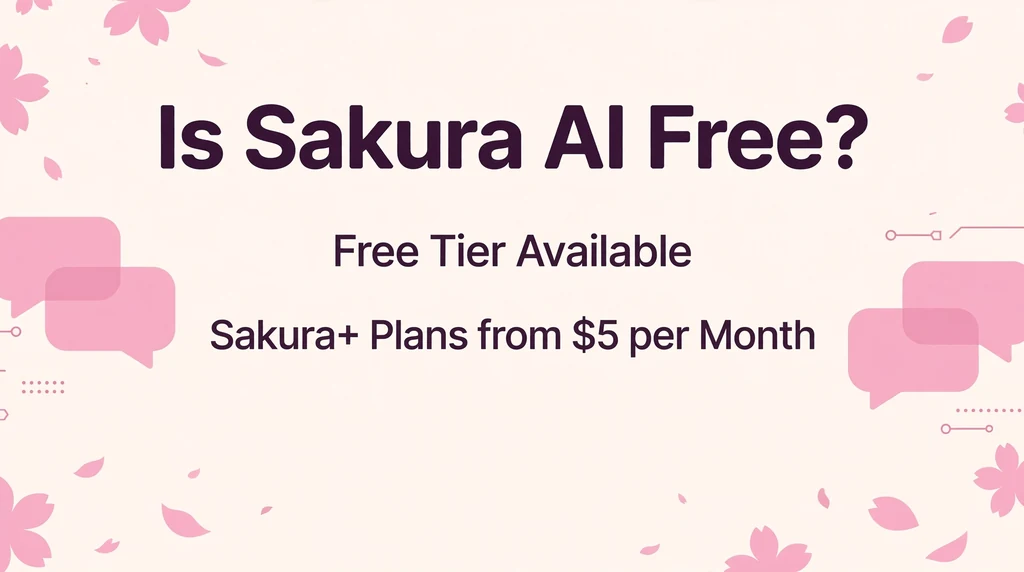 Infographic showing Sakura AI pricing with a free tier available and Sakura plus plans from 5 dollars per month