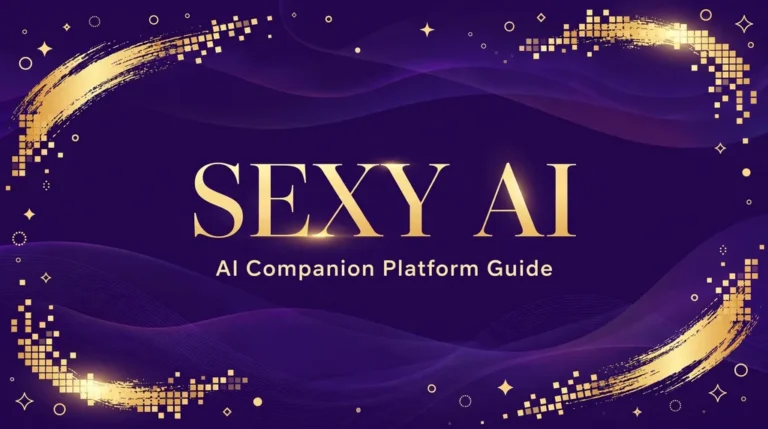 Sexy AI infographic banner with gold text on deep purple, a complete guide to the AI companion platform features and pricing