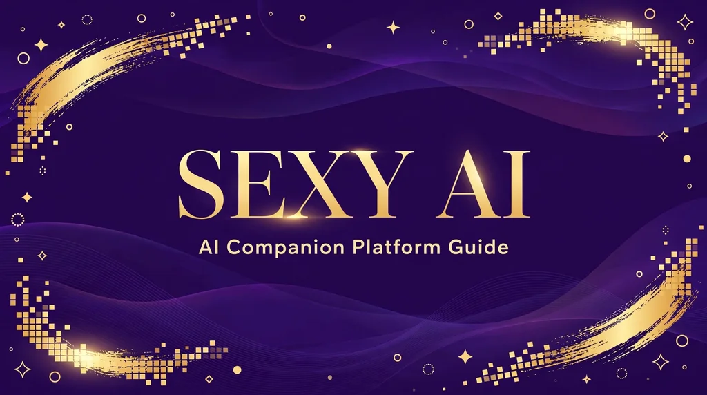Sexy AI infographic banner with gold text on deep purple, a complete guide to the AI companion platform features and pricing
