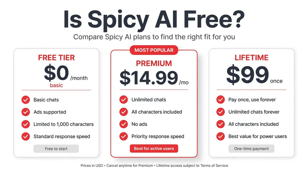 Spicy AI free and premium pricing plans explained