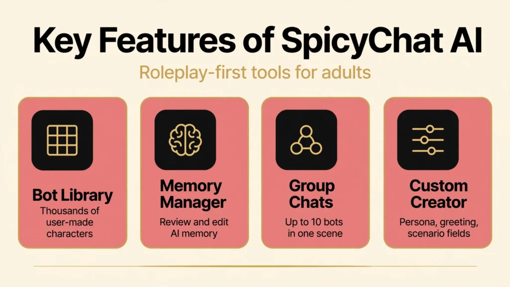 SpicyChat AI key features infographic