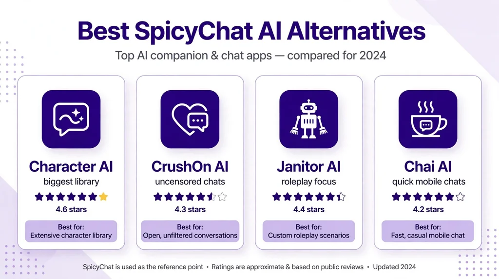 Top SpicyChat AI alternatives compared with ratings