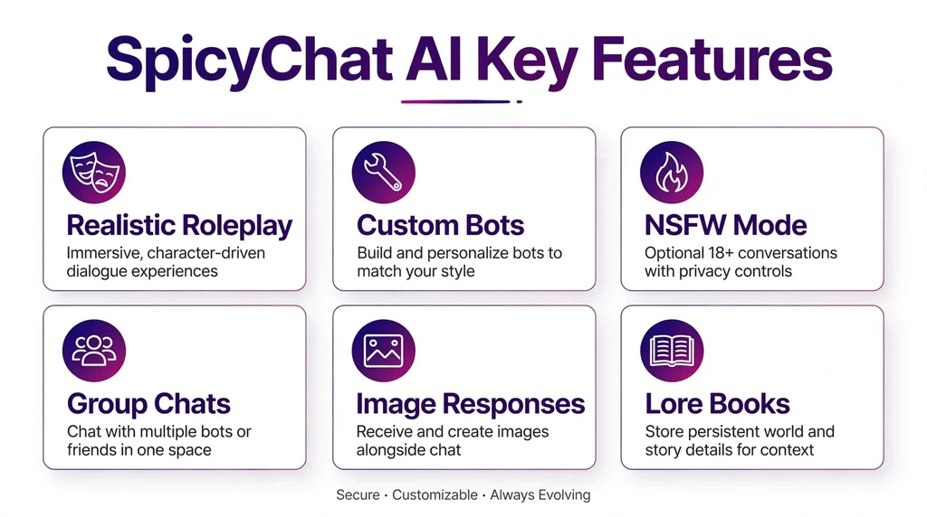Infographic overview of SpicyChat AI key features
