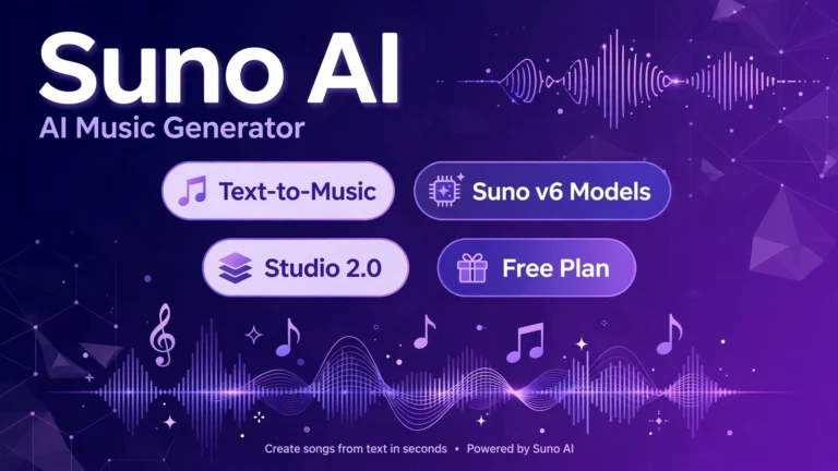 Suno AI featured image infographic showing AI music generation features
