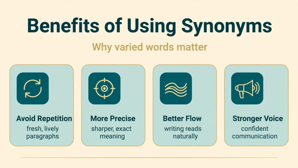 Benefits of using synonyms infographic