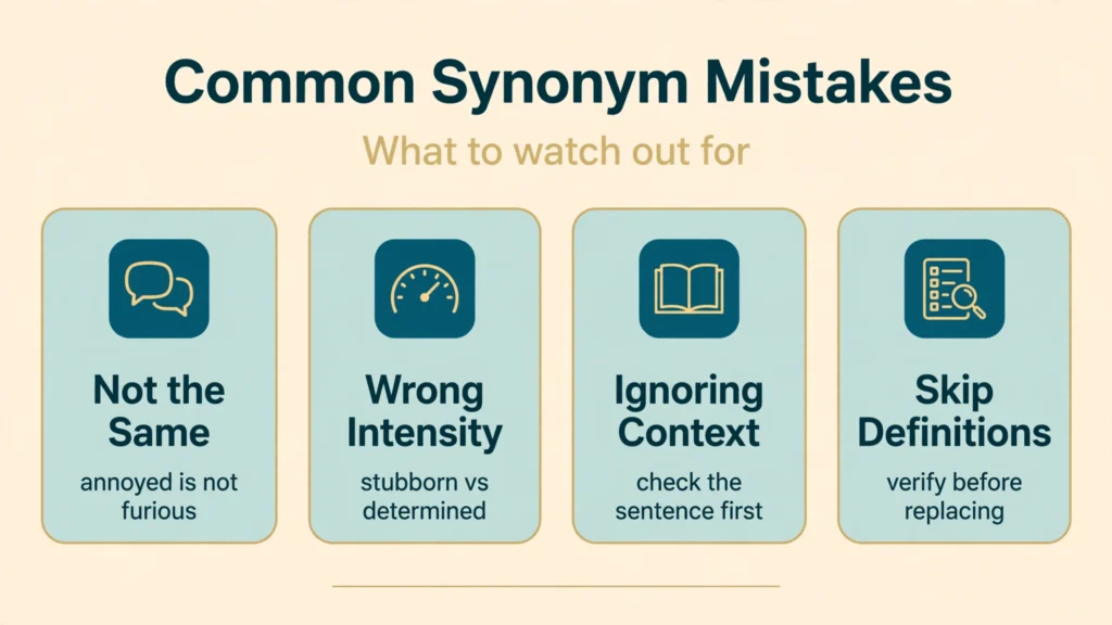 Common synonym mistakes infographic