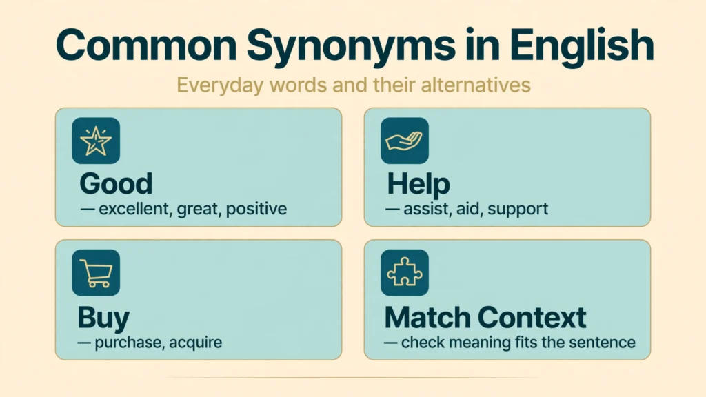 Common synonyms in English infographic