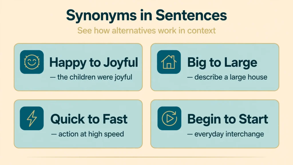 Synonyms in sentences infographic