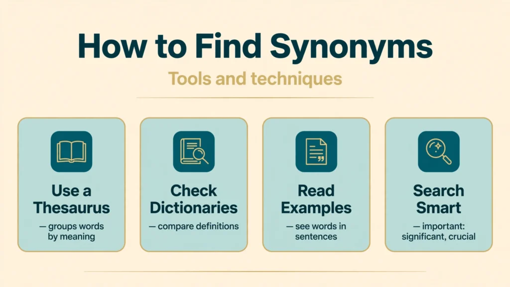 How to find synonyms infographic